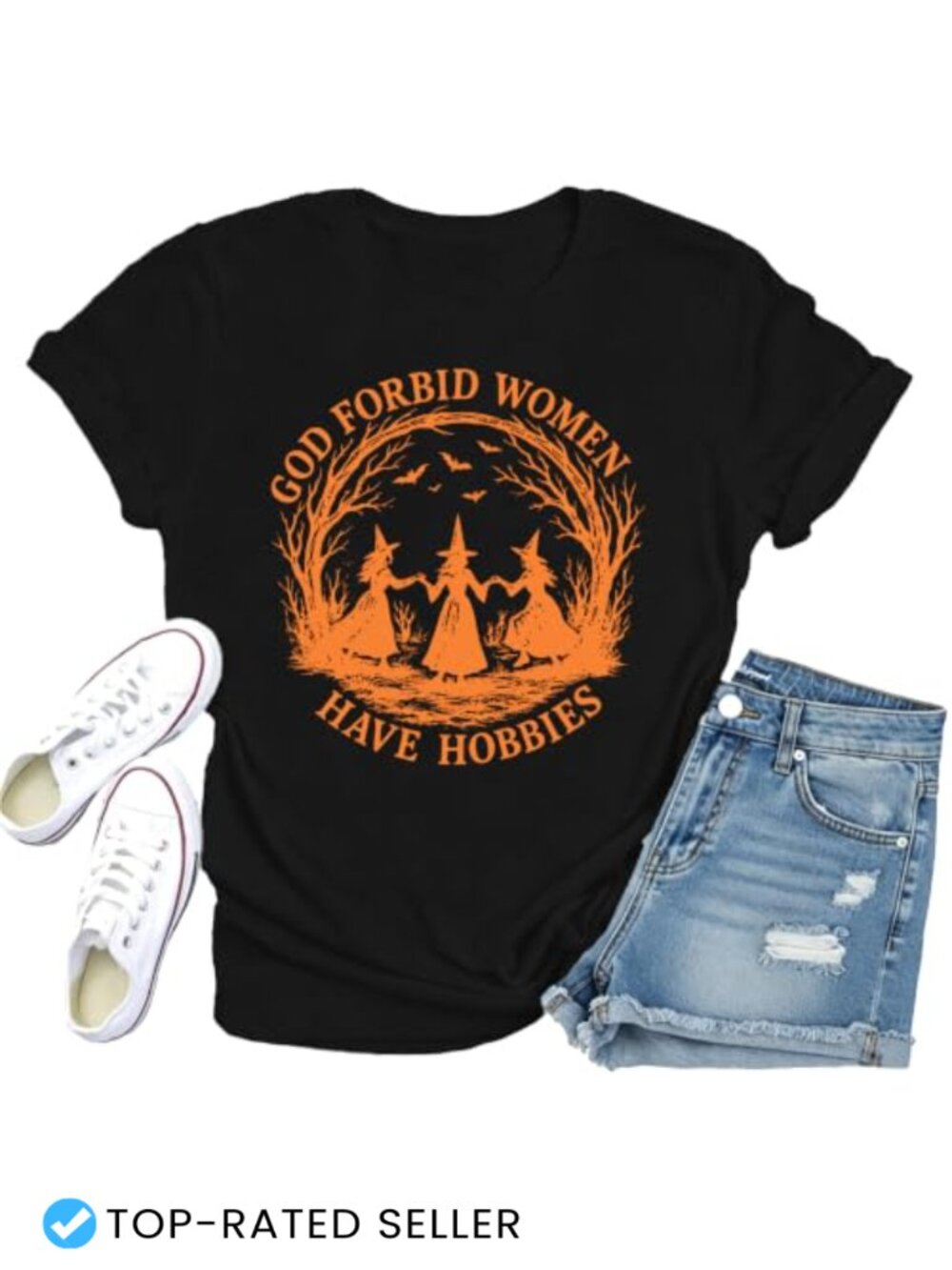 Halloween Witch Tee for Women Funny Retro Graphic T-Shirt Crew Neck